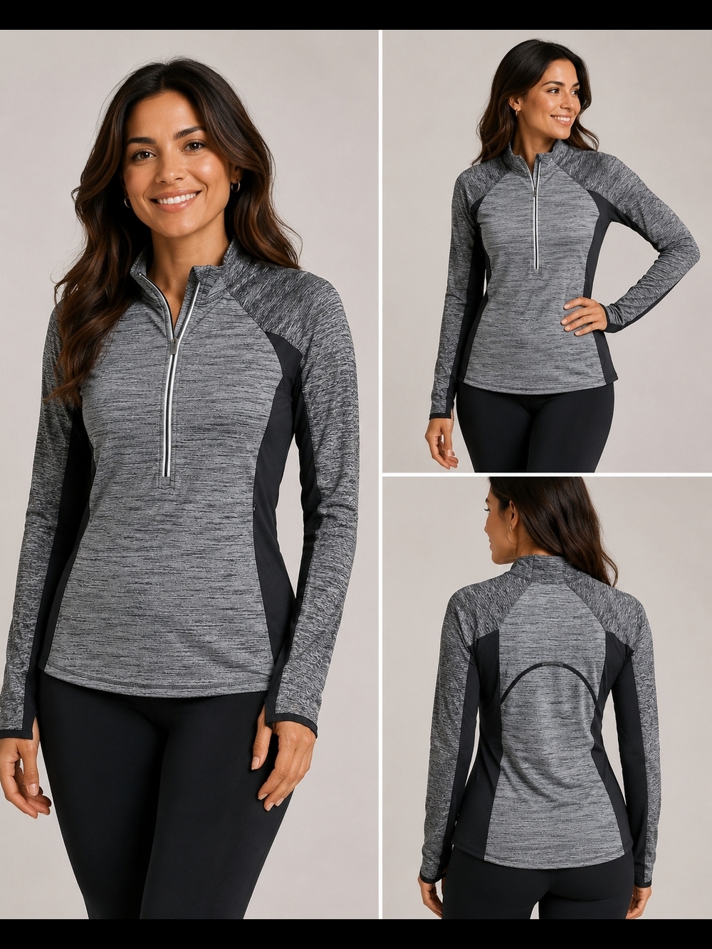 Athleta Gray Black Half Zip Athletic Pullover Women’s Large